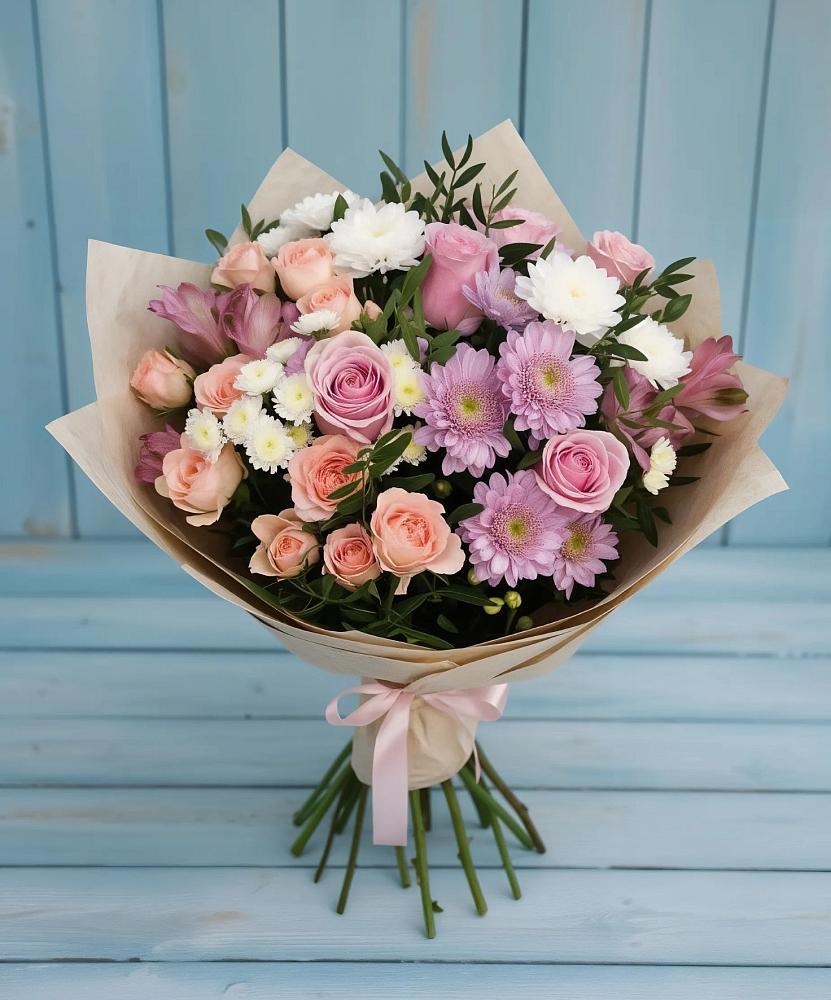 Букет цветов из: Хризантемы, Розы и Альстромерии в Кирово-Чепецке
