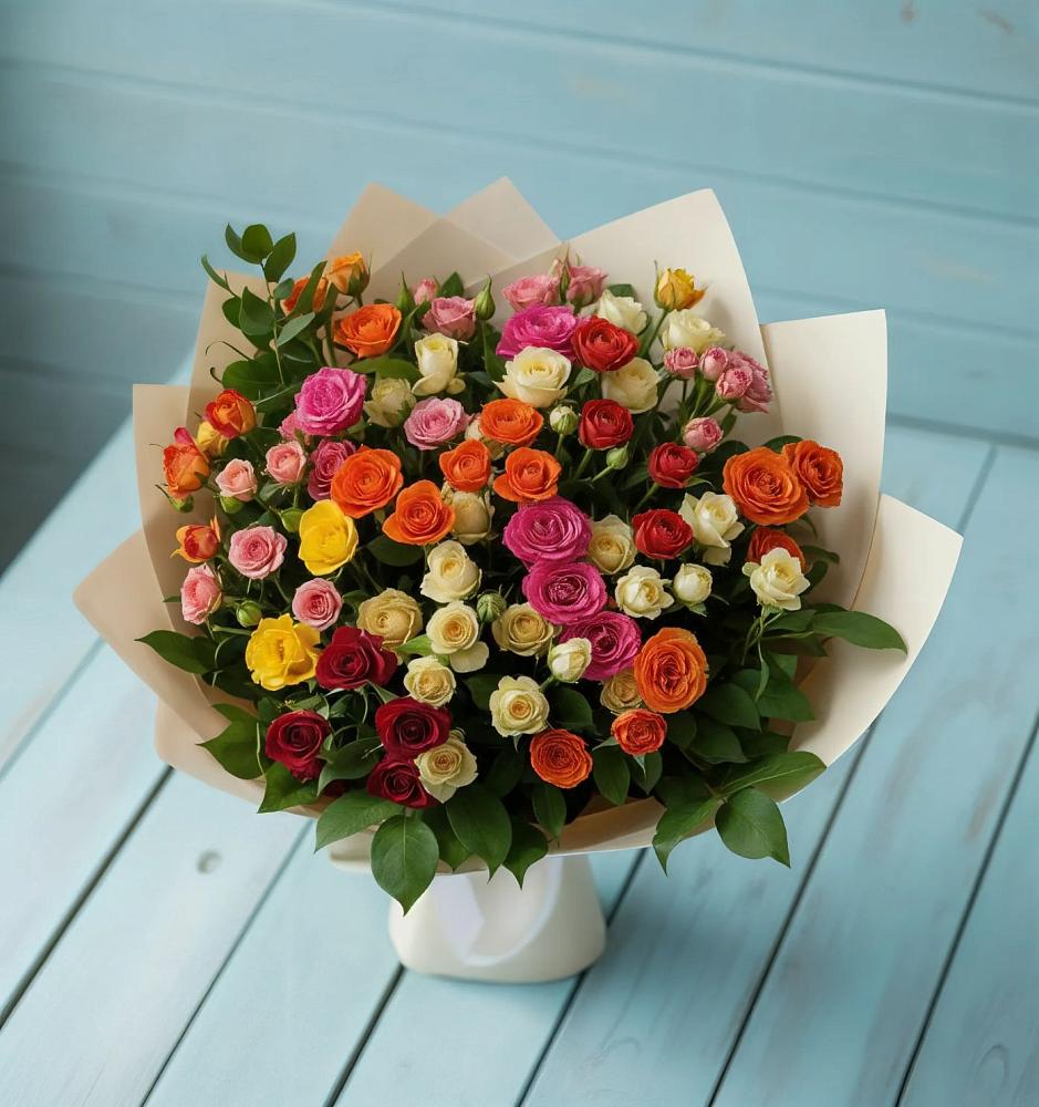 Букет Микс из разноцветных кустовых роз в Кирово-Чепецке