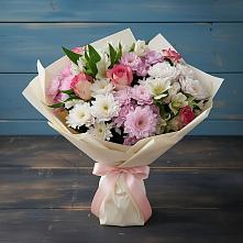 Букет цветов из:  Хризантемы, Альстромерии и Розы в Кирово-Чепецке