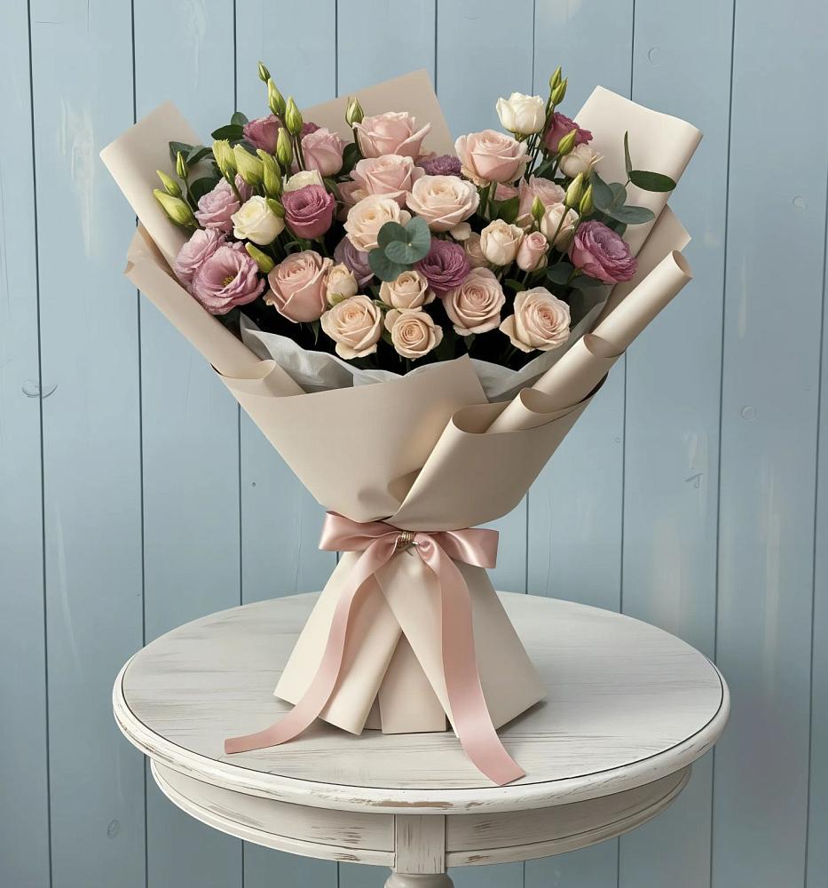 Букет цветов из: Розы и Лизиантусы в Кирово-Чепецке