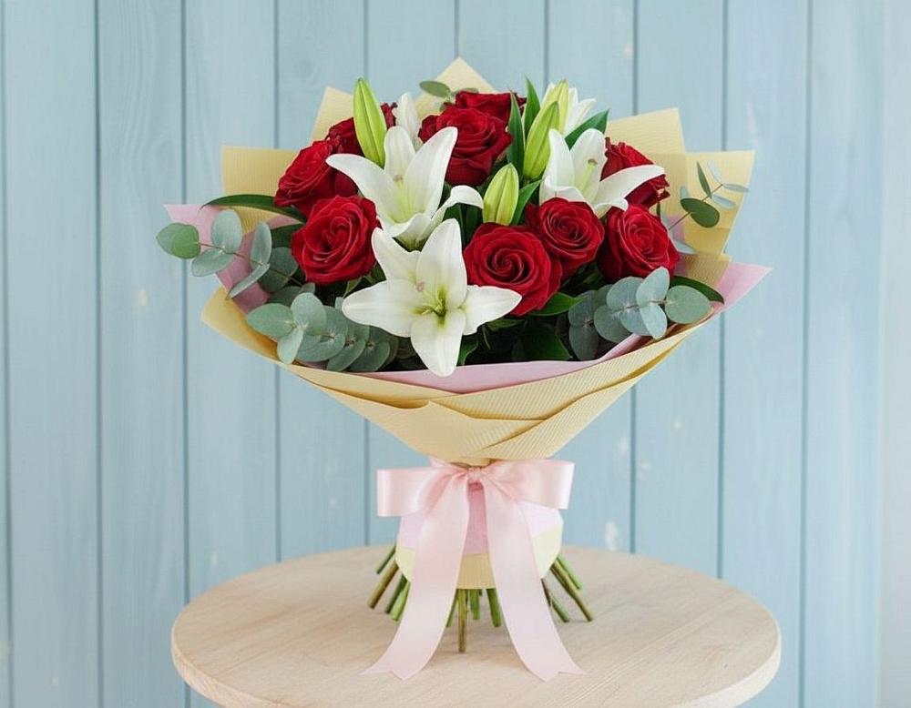 Букет цветов из: Лилии и Розы в Кирово-Чепецке